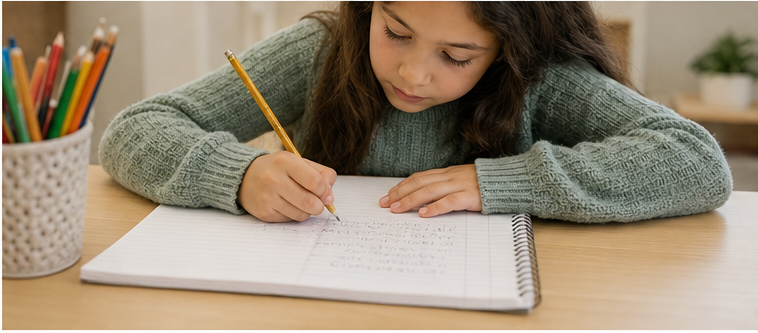 Child developing handwriting, motor planning and practical learning skills